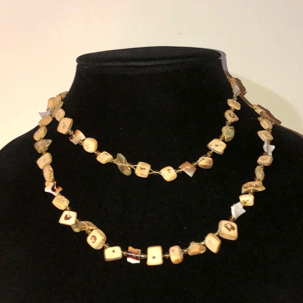 Vintage Driftwood Distressed Wood Beaded Long Strand Necklace MOD Brutalist Edgy - Picture 9 of 11